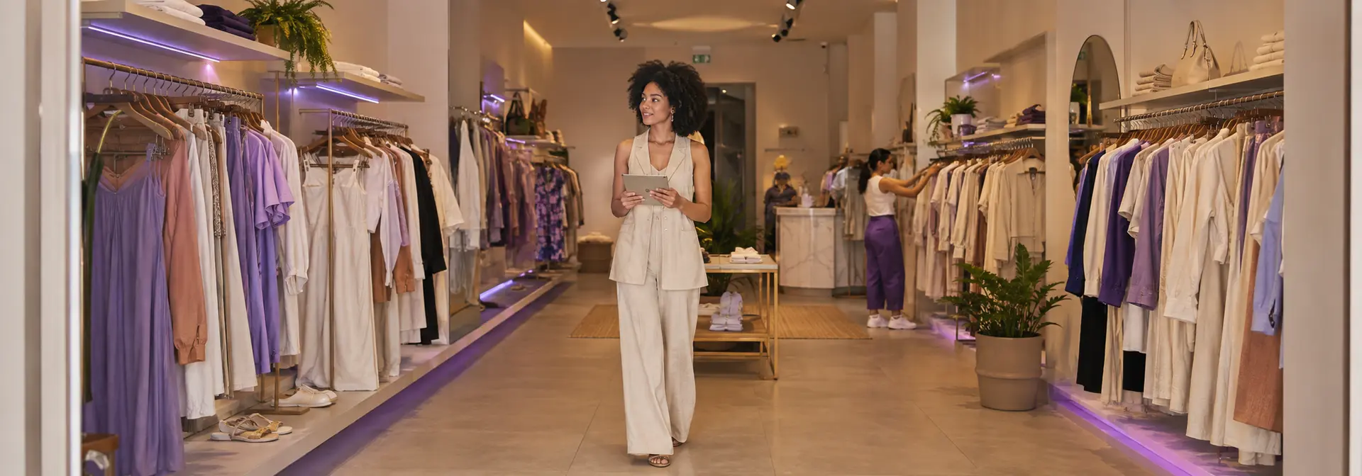 Gestora utilizando sistema de gestao em uma boutique